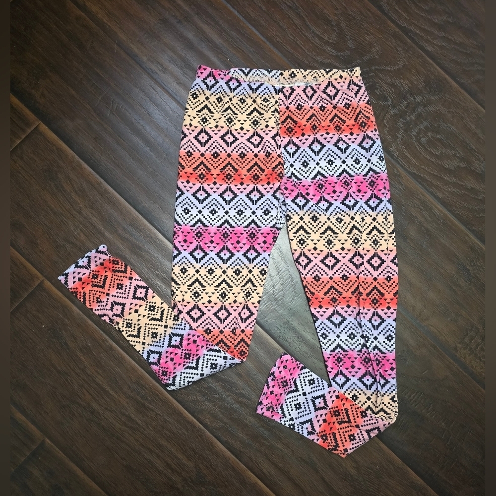 Bobbie Brooks Girls Stretchy Multicolor Geo Print Butter Soft Leggings Large